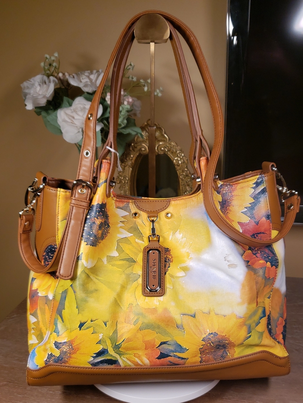Sharif Sunflower Print Canvas & Leather Crossbody Tote (Retail $260) - Picture 12 of 12